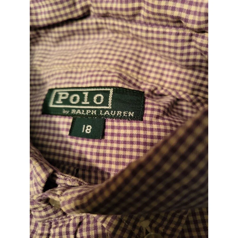 (#L2) Polo By Ralph Lauren Long Sleeve Button Down Size Youth 18 Purple White